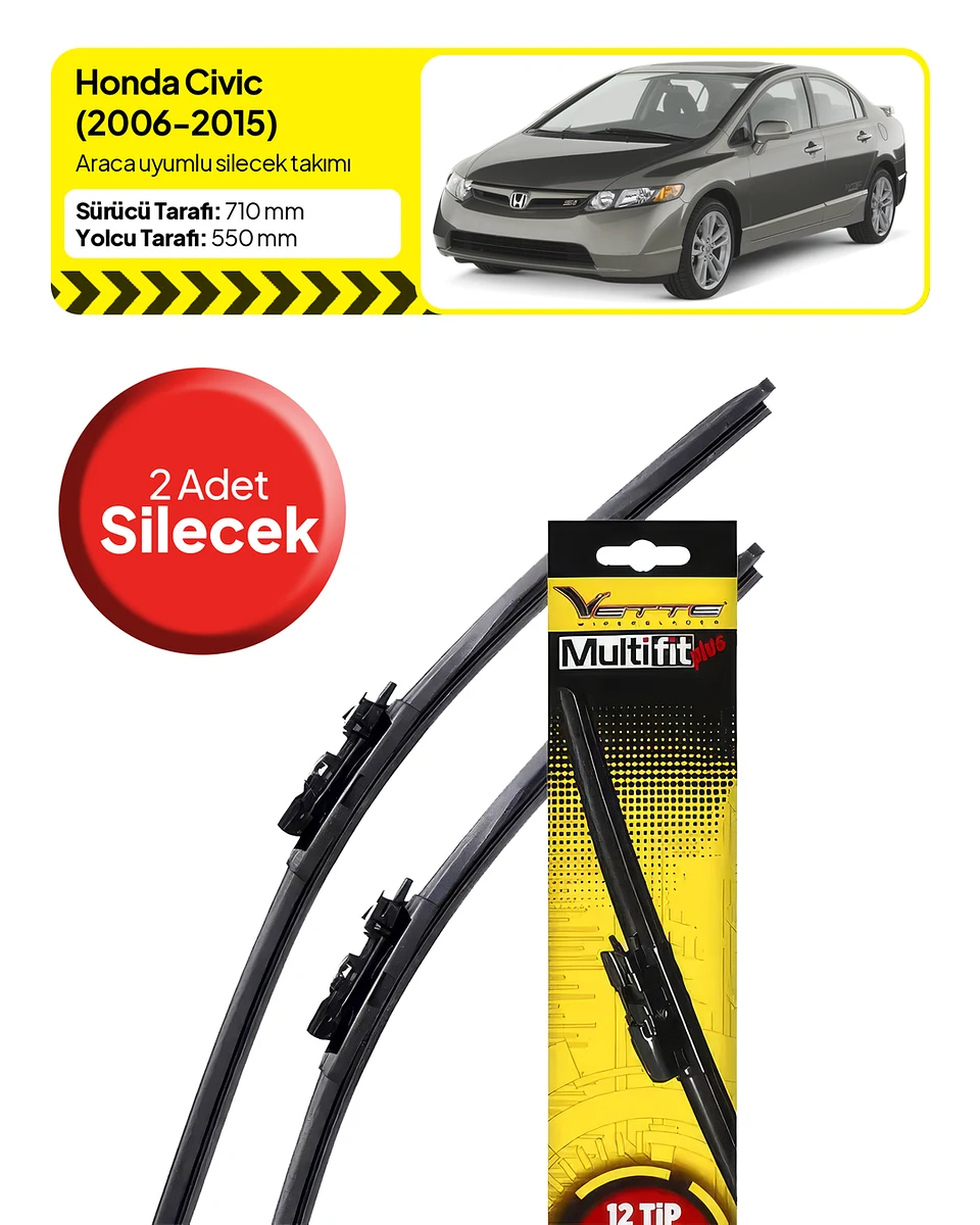 Vette Multifit Honda Civic Ön Silecek Takımı (2006-2015) - Araca Özel Ön Silecek TAKIM