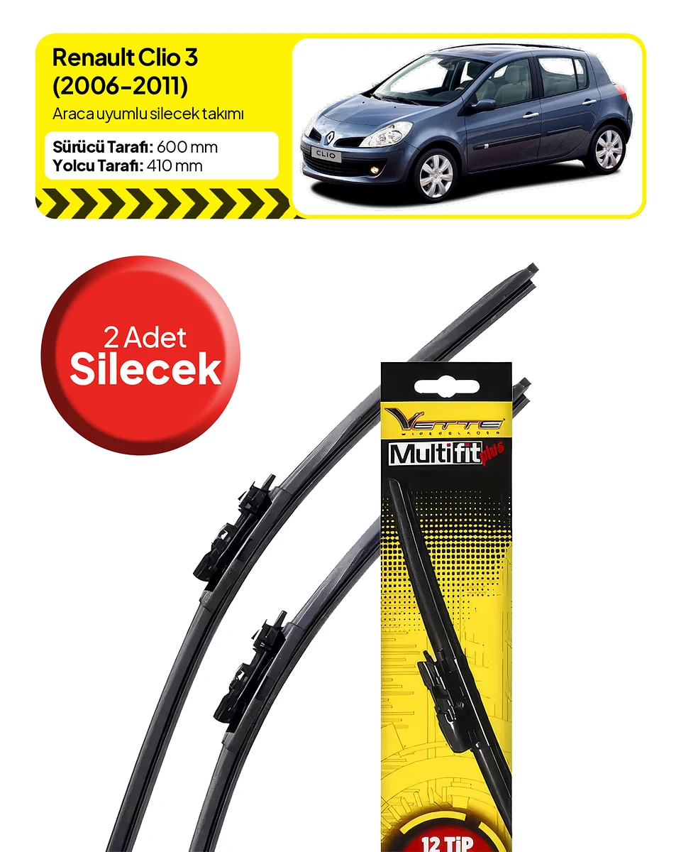 Vette Multifit Renault Clio Ön Silecek Takımı (2006-2011) - Araca Özel Ön Silecek TAKIM