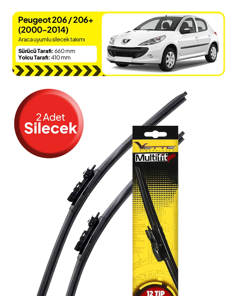 Vette Multifit Peugeot 206 Ön Silecek Takımı (2000-2014) - Araca Özel Ön Silecek TAKIM
