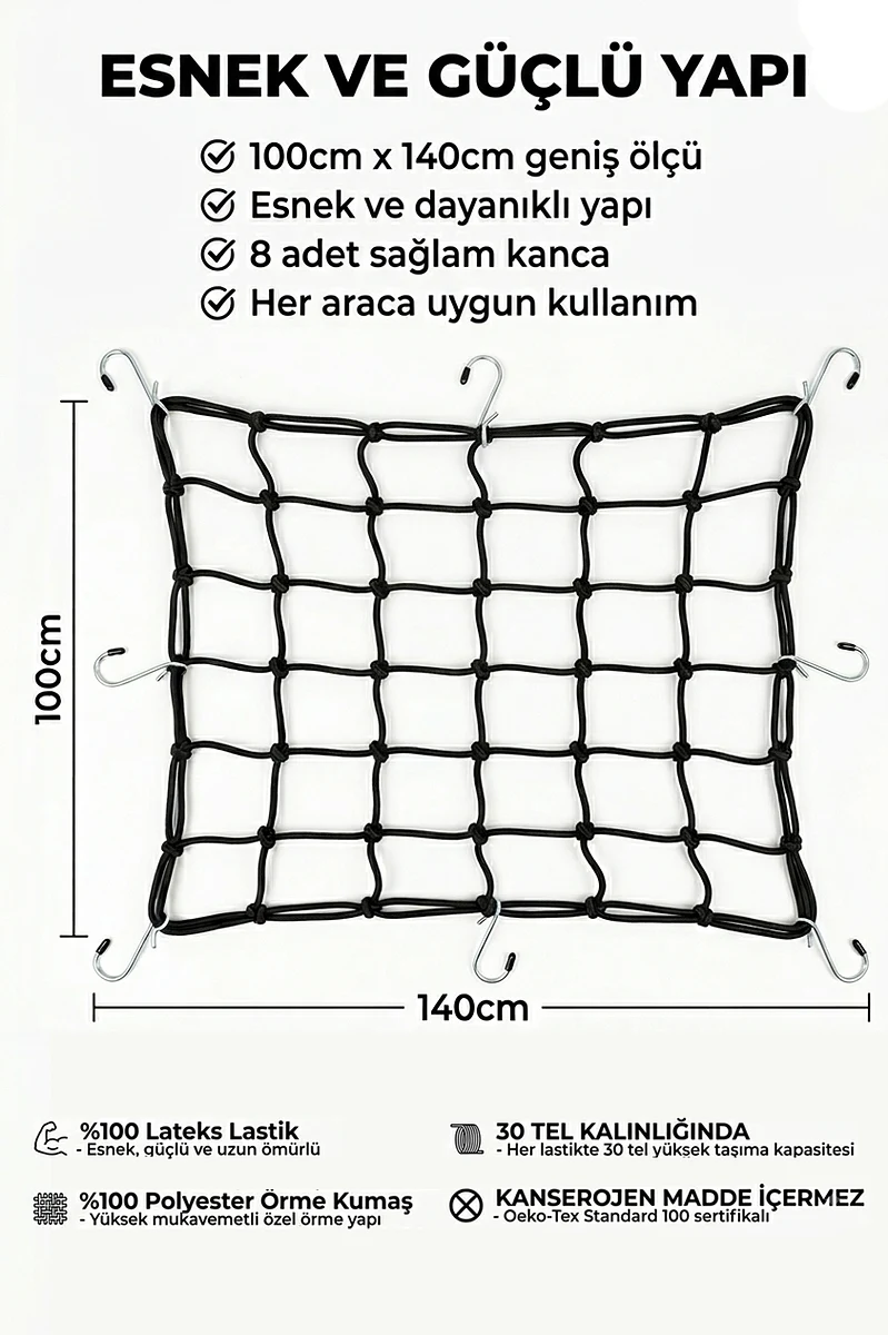 Automix Elastik Bagaj Filesi 100x140 Cm - İkili Paket - Bagaj Lastiği - Görsel 3