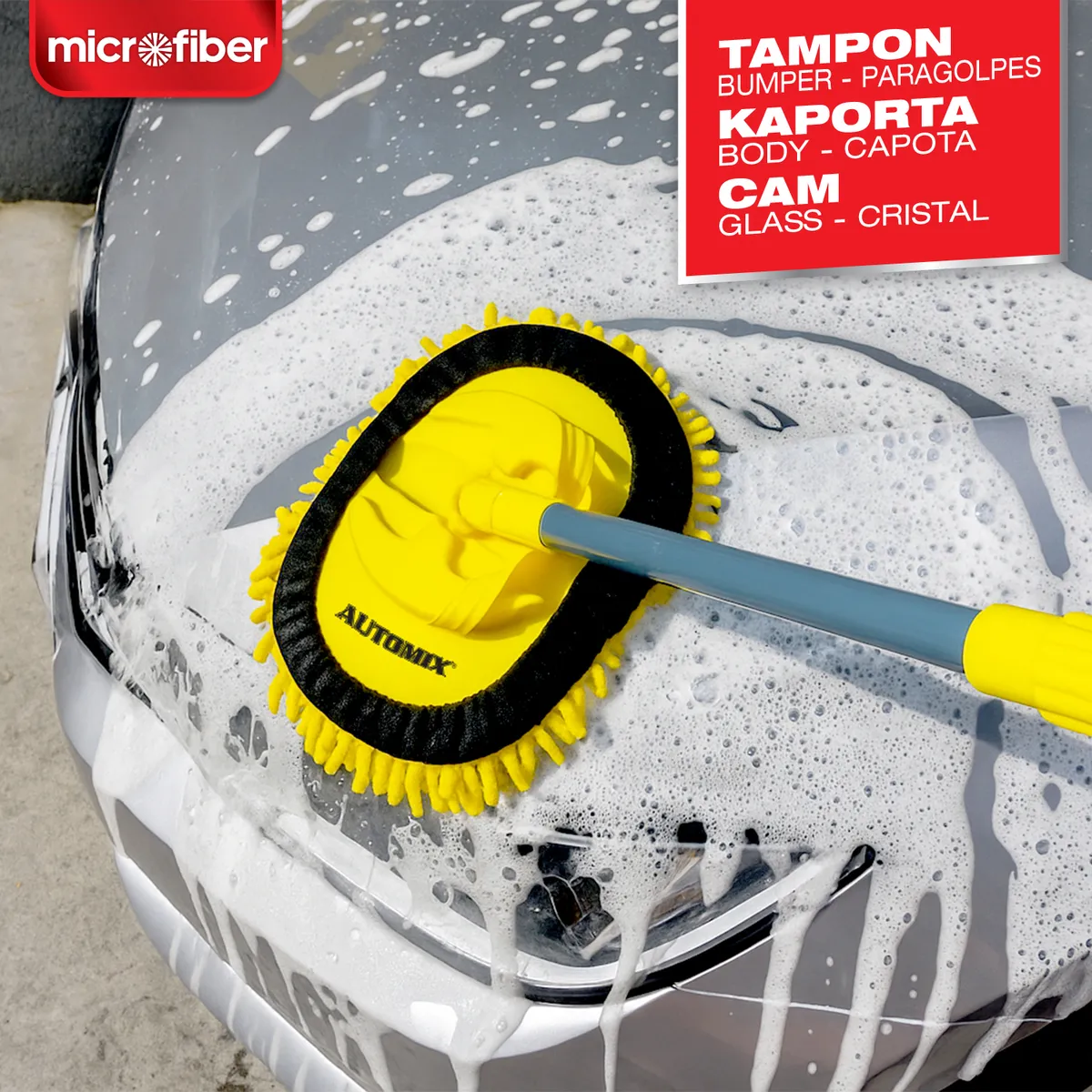 Automix Mikrofiber Temizlik Mopu Uzayabilen Saplı - Çok Amaçlı Araç Temizliği - Sünger