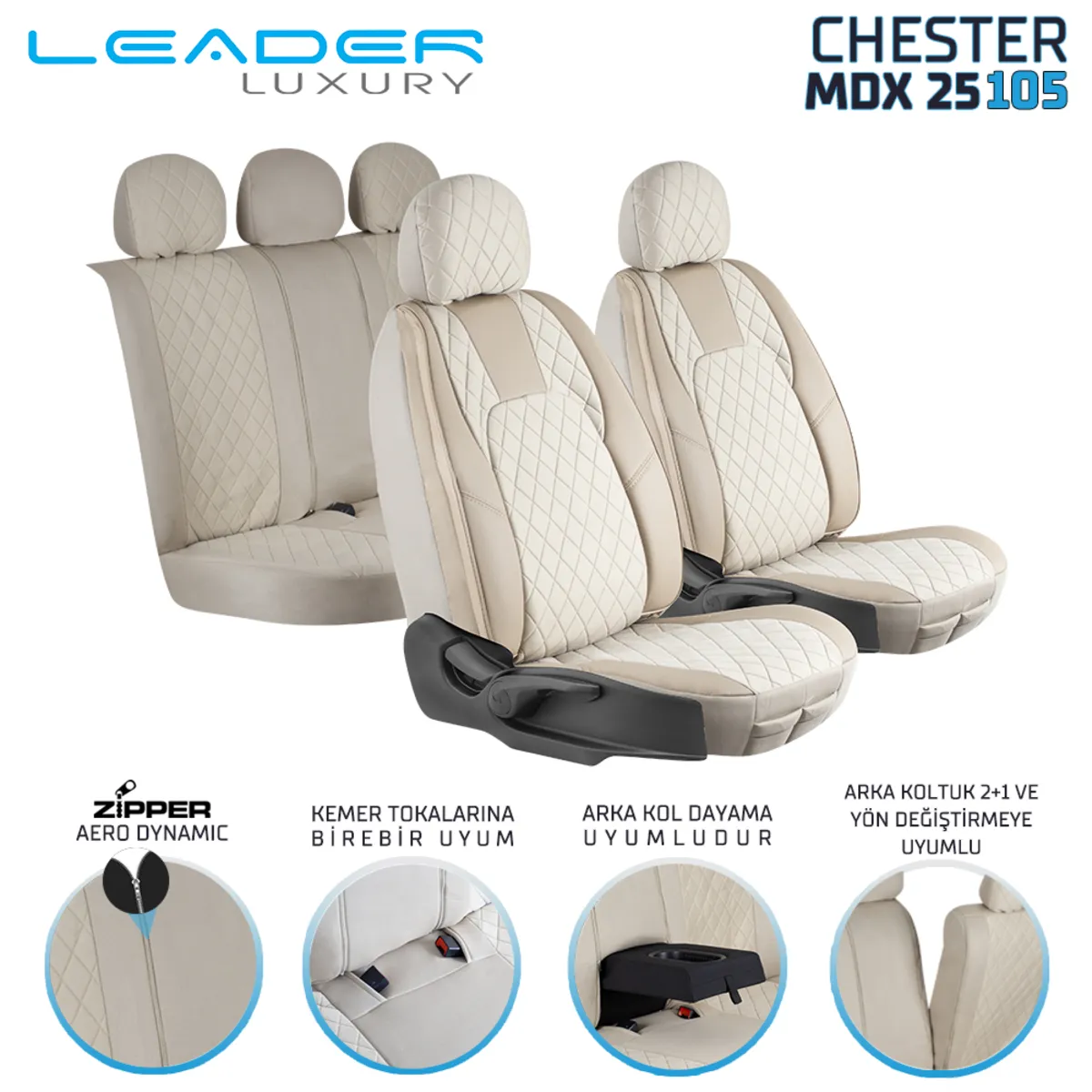 Leader CHESTER NAKIŞ FERMUARLI / Universal Oto Koltuk Kılıfı - Binek