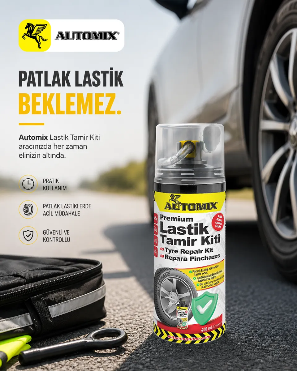 Automix Premium Patlak Lastik Tamir Spreyi 400 ML - 420 Gr. Sıvı Kauçuk - Lastik Tamir Kiti