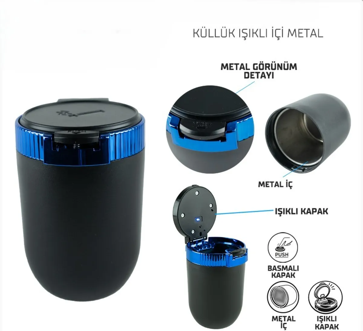 Wi̇mbledon Işıklı Küllük Metal iç Hazne / Mavi - Küllük