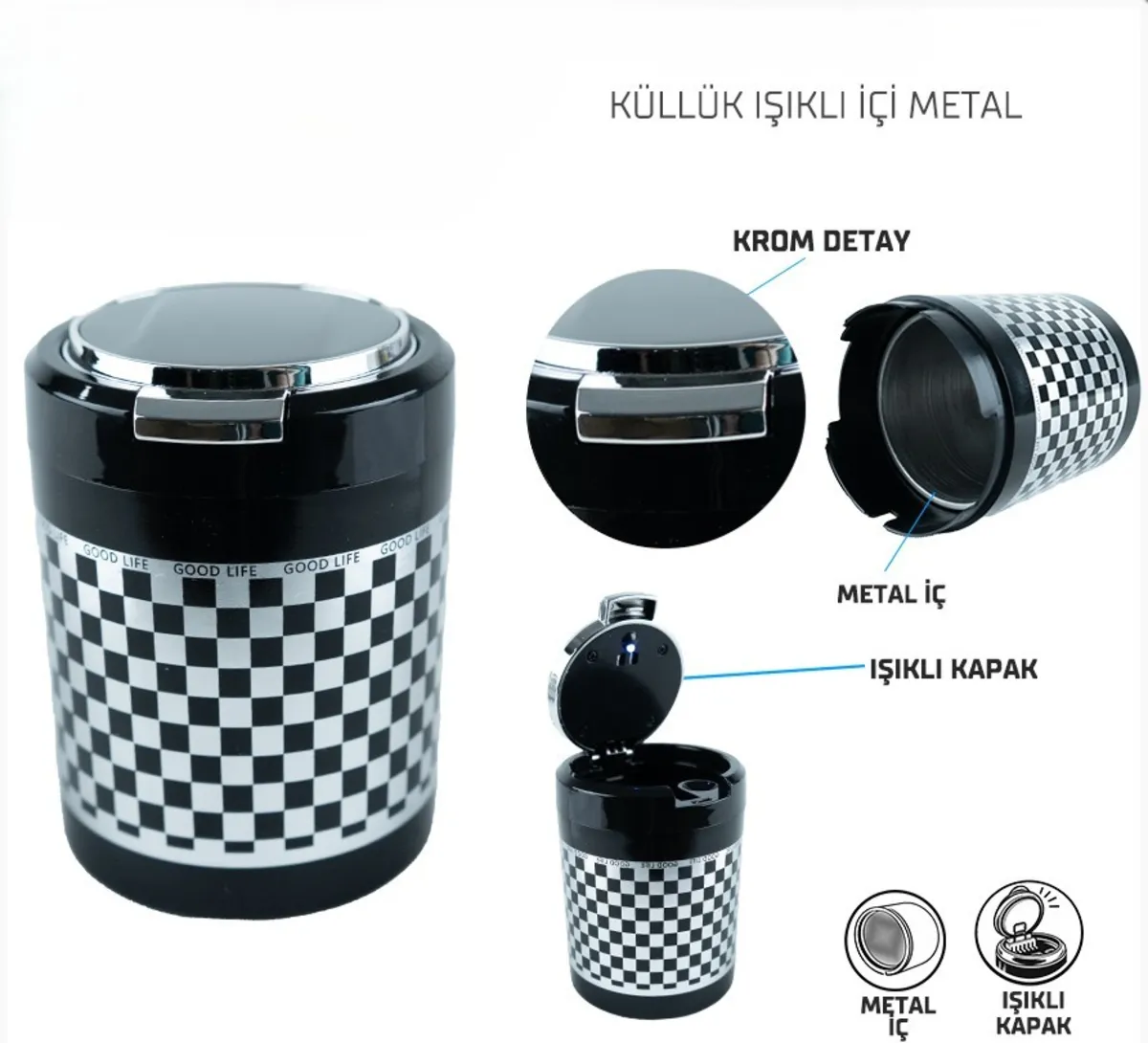 Wi̇mbledon Işıklı Küllük Metal iç Hazne / Damalı - Küllük