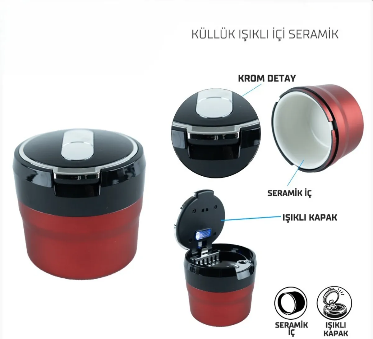 Wi̇mbledon ışıklı Küllük Bardaklıklı Porselen iç bölüm / Kırmızı - Küllük