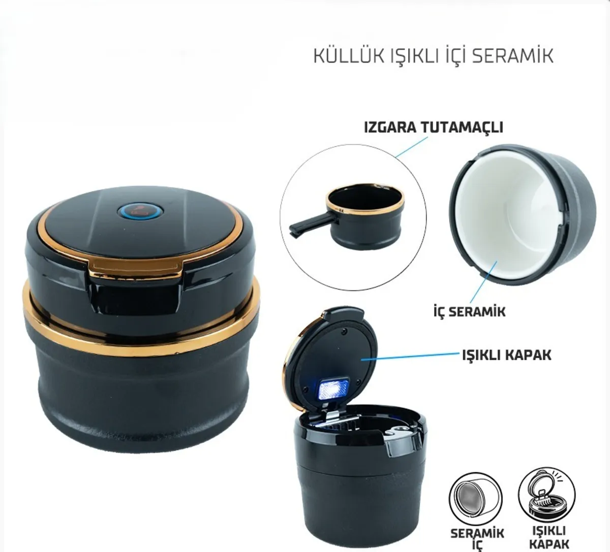 Wi̇mbledon ışıklı Küllük Bardaklıklı Porselen iç bölüm / GOLD - Küllük