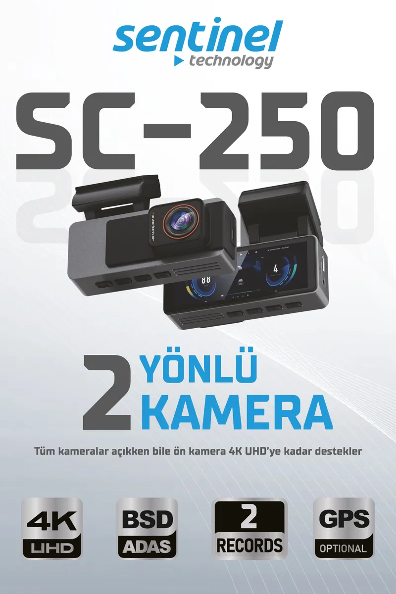 Senti̇nel Kayıt Ci̇hazı 4K 3.2" Ekran 2 Kameralı - Araç İçi Kamera