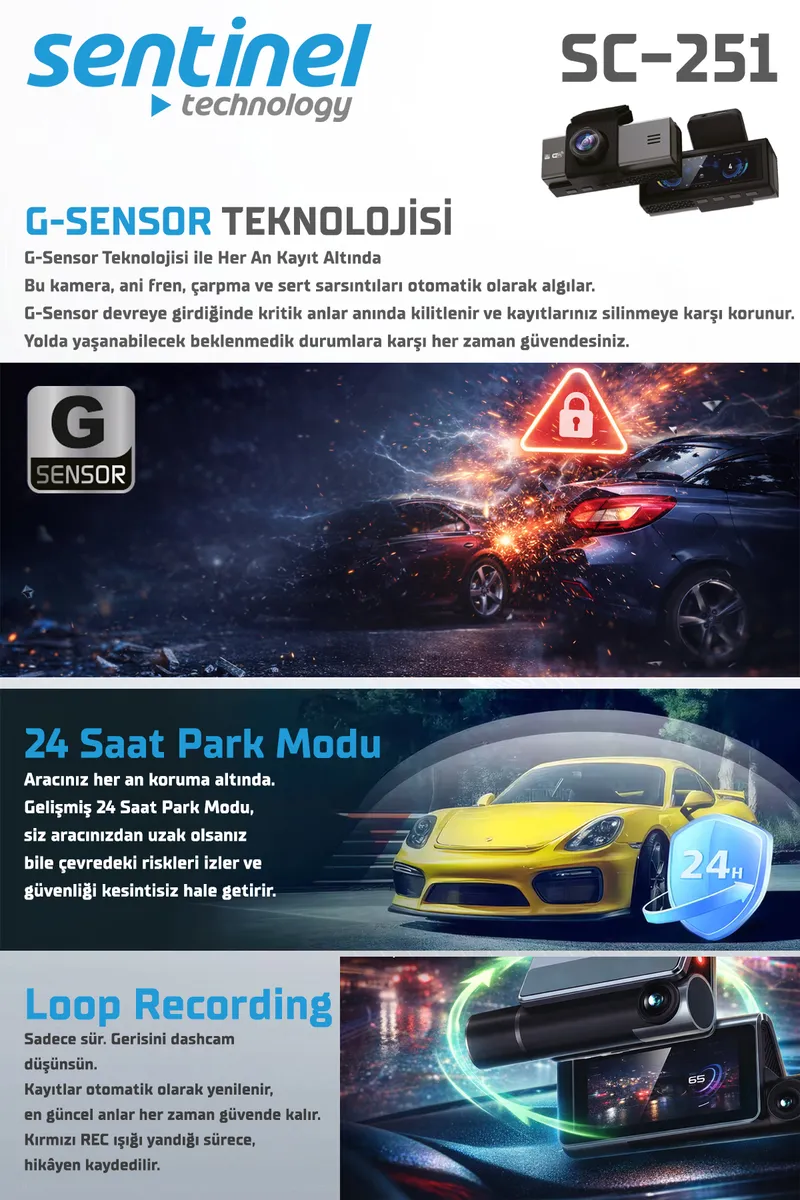 Senti̇nel Kayıt Ci̇hazı 4K 3.2" Ekran 2 Kameralı