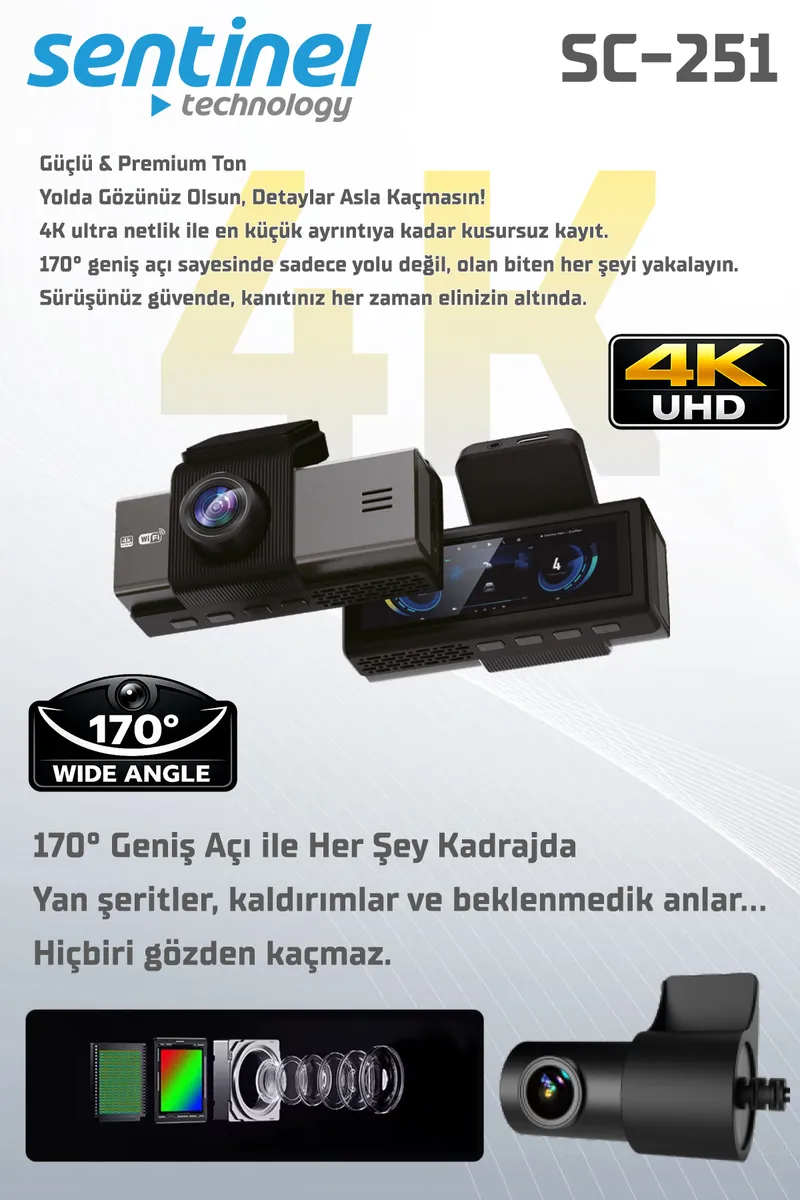 Senti̇nel Kayıt Ci̇hazı 4K 3.2" Ekran 2 Kameralı