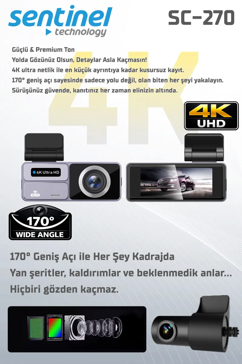 Senti̇nel Kayıt Ci̇hazı 4k 3.2" Dokunmati̇k Ekran 2 Kameralı