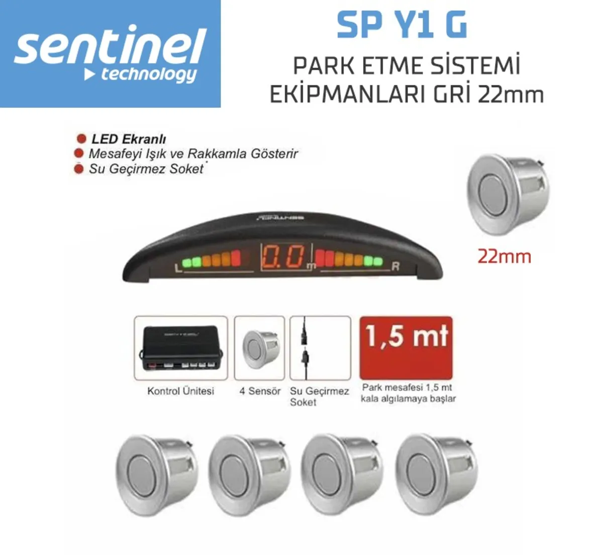 Sentinel Ekranlı Park Sensörü 22Mm - Gri - Park Sensörü
