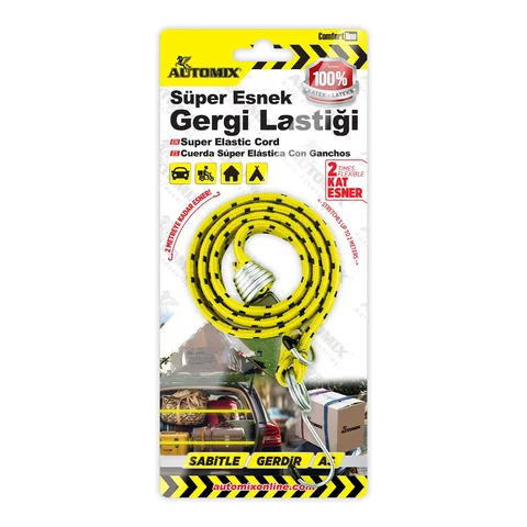 Automix Süper Esnek Gergi Lastiği 2m - %100 Doğal Lateks Çok Amaçlı Sabitleme - Bagaj Lastiği