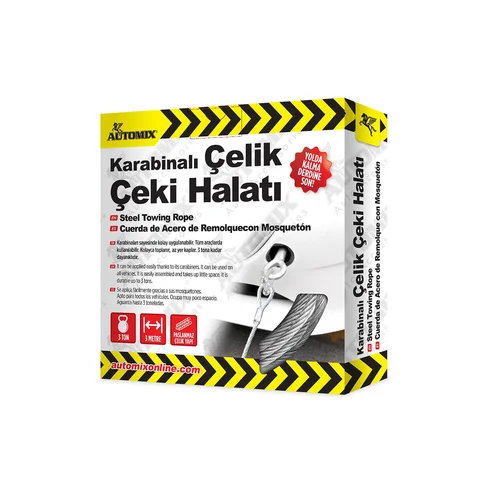 Automix Karabinalı Çelik Çekme Halatı 3 Ton / 3 MT - Çeki Halatı