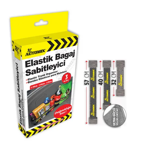 Automix 3lü Elastik Bagaj Sabitleyici Lastik Seti - 58cm, 43cm, 33cm - Bagaj Lastiği