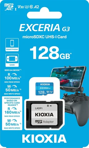 KIOXIA 128GB Exceria G3 Micro SDXC U1 V30 A2 4K 160/50MB/sn Hafıza Kartı (SD Adaptörlü) - Sensör & Kamera