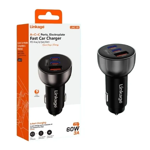 Linkage LNC-01 ACC 3'lü PD Hızlı Çakmaklık Şarj Aleti 60W - Çakmaklık Şarj Aleti