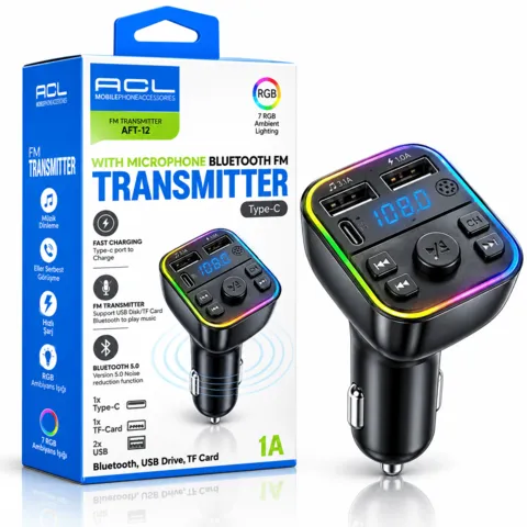Acl Aft-12 Transmitter İle Araç Şarj Cihazı - Bluetooth AUX / FM Transmitter