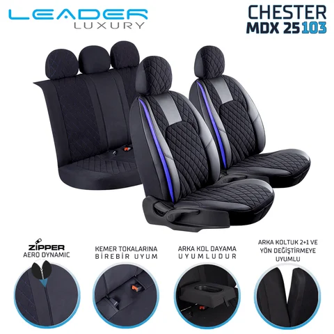 Leader CHESTER NAKIŞ FERMUARLI / Universal Oto Koltuk Kılıfı - Binek