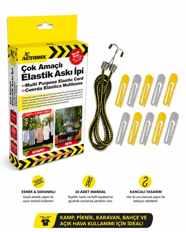 Automix Kamp / Piknik için Askılı Esnek Gergi Lastiği - Bagaj Lastiği