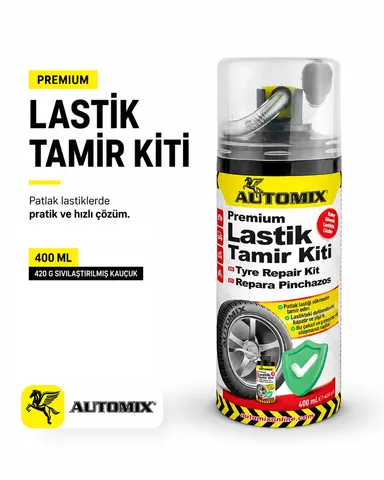 Automix Premium Patlak Lastik Tamir Spreyi 400 ML - 420 Gr. Sıvı Kauçuk - Lastik Tamir Kiti