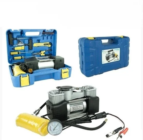 Hava Kompresörü Çift Piston 12V Çakmak Fişli ve Akü Bağlantılı - Kompresör