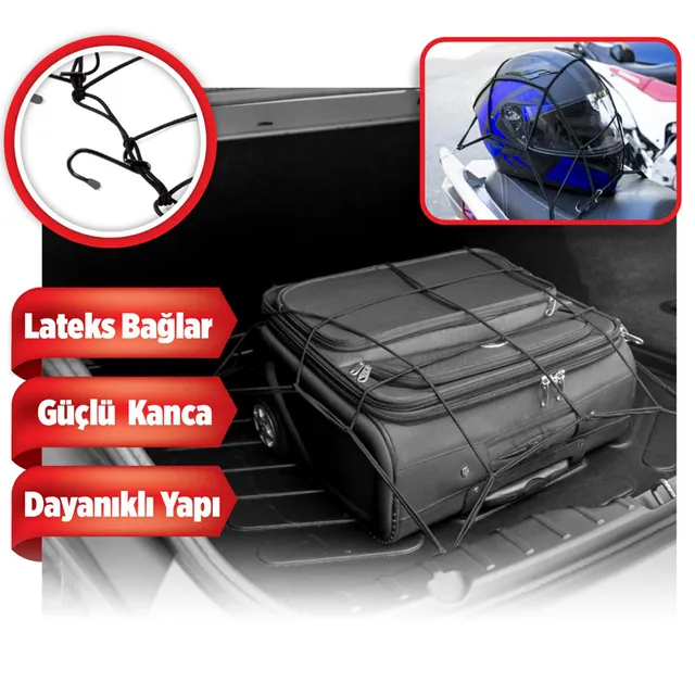 Automix Genişleyebilir Elastik Bagaj Filesi 40x40 cm (90x90 cm'ye Genişler) Siyah - Bagaj Lastiği - Görsel 2