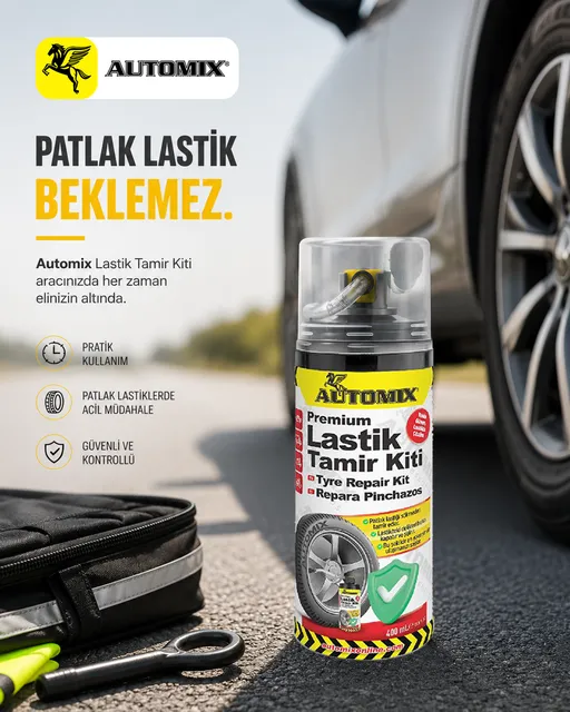 Automix Premium Patlak Lastik Tamir Spreyi 400 ML - 420 Gr. Sıvı Kauçuk - Lastik Tamir Kiti - Görsel 3