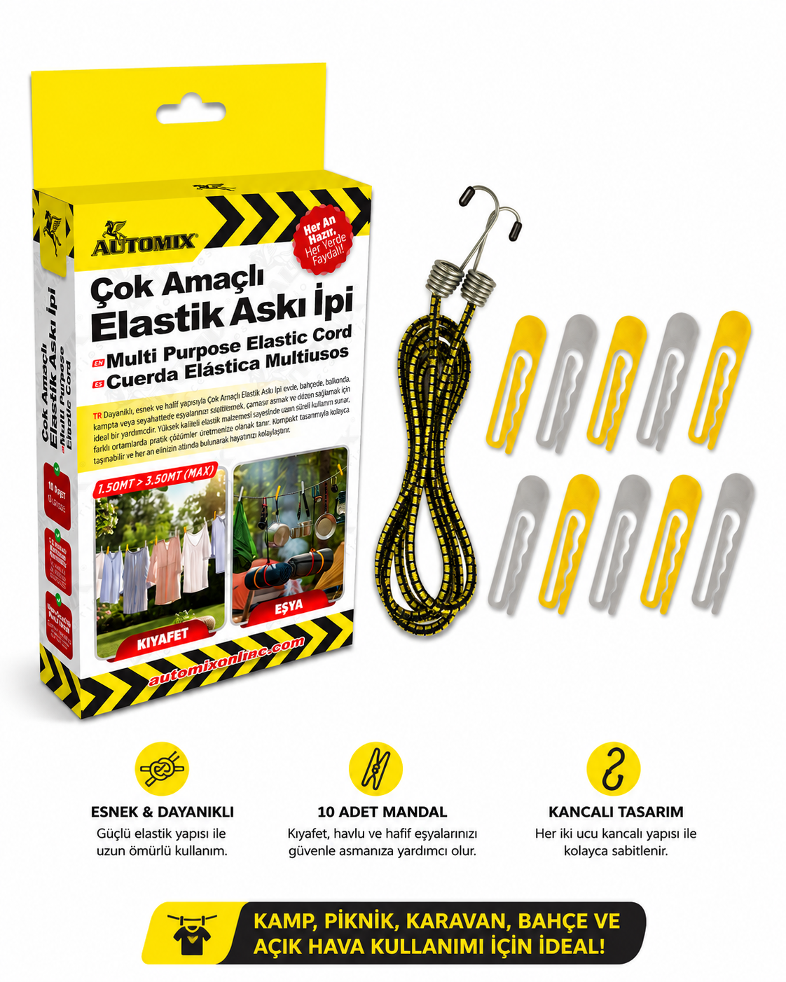 Automix Kamp / Piknik için Askılı Esnek Gergi Lastiği