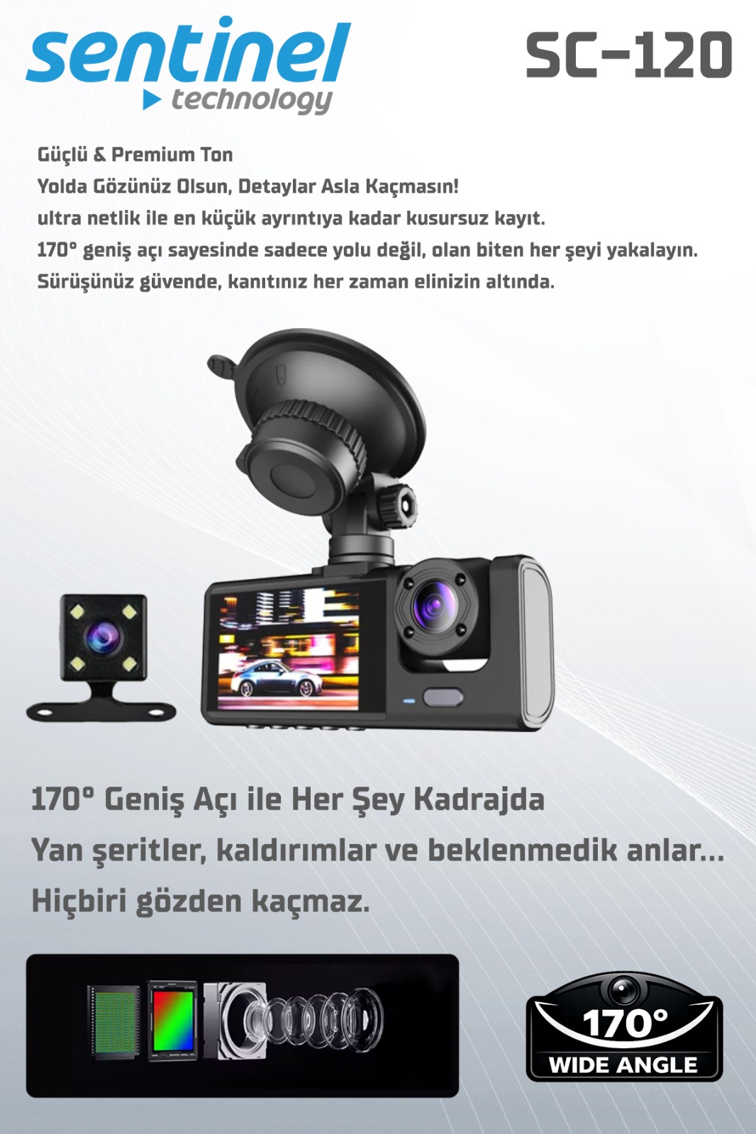 Senti̇nel Kayıt Ci̇hazı 3 Kameralı - Araç İçi Kamera - Görsel 3