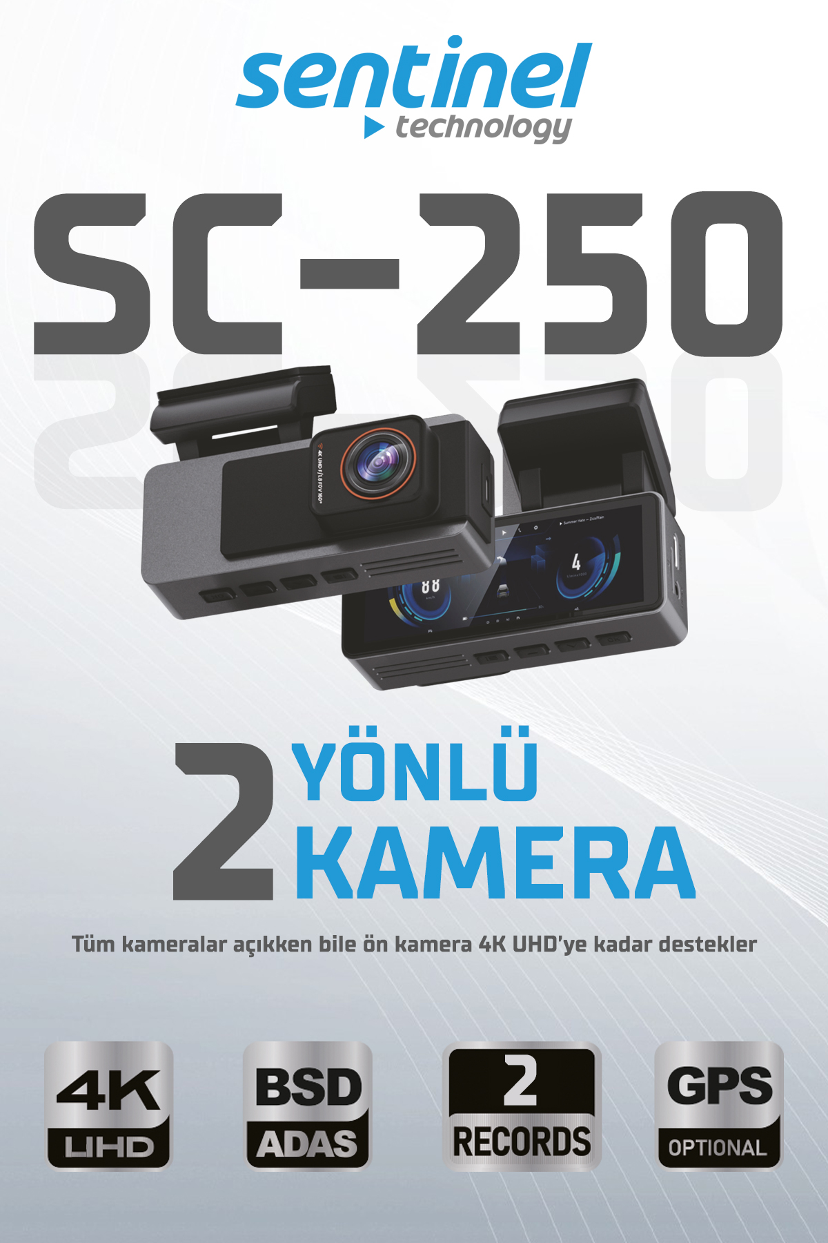 Senti̇nel Kayıt Ci̇hazı 4K 3.2" Ekran 2 Kameralı - Araç İçi Kamera - Görsel 2