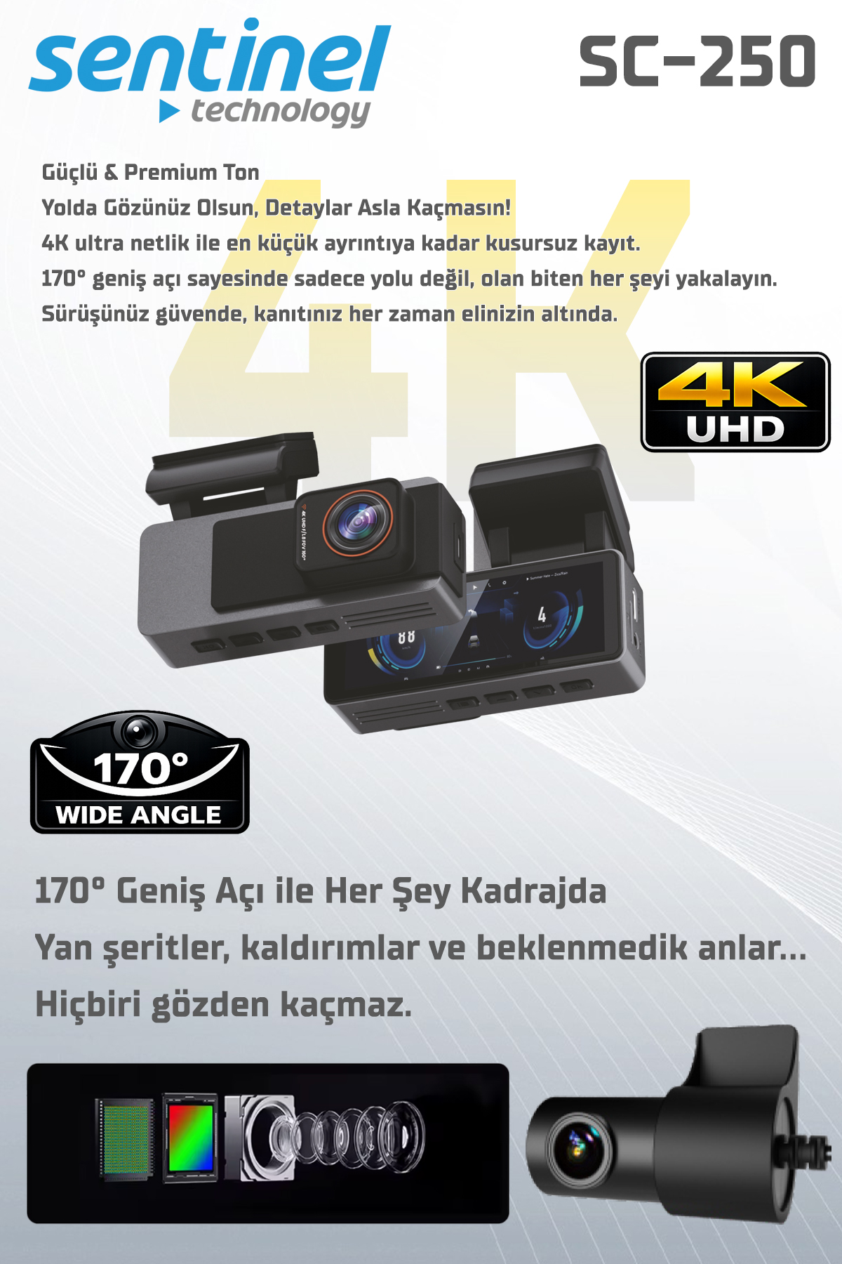 Senti̇nel Kayıt Ci̇hazı 4K 3.2" Ekran 2 Kameralı - Araç İçi Kamera - Görsel 5