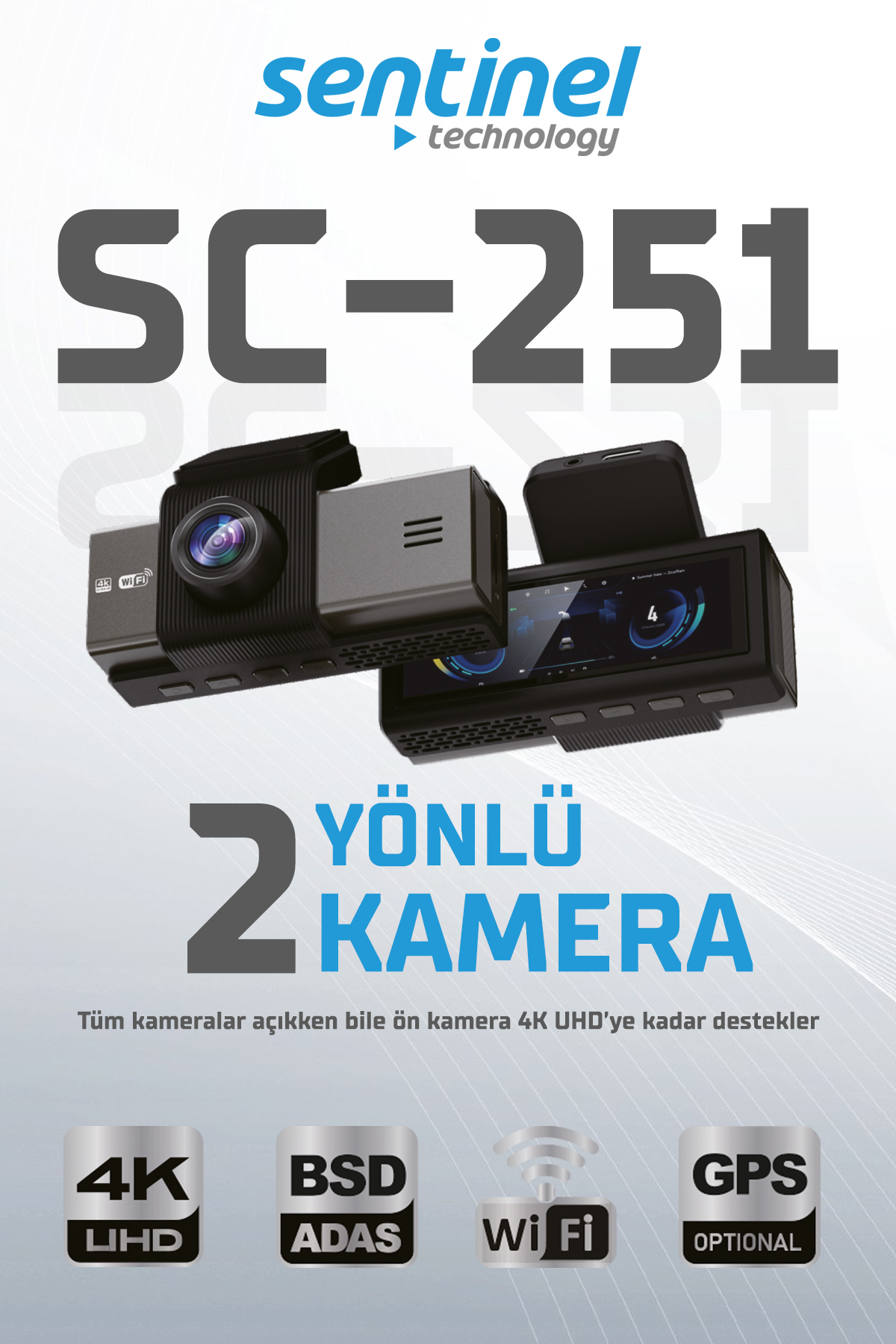 Senti̇nel Kayıt Ci̇hazı 4K 3.2" Ekran 2 Kameralı - Araç İçi Kamera - Görsel 2