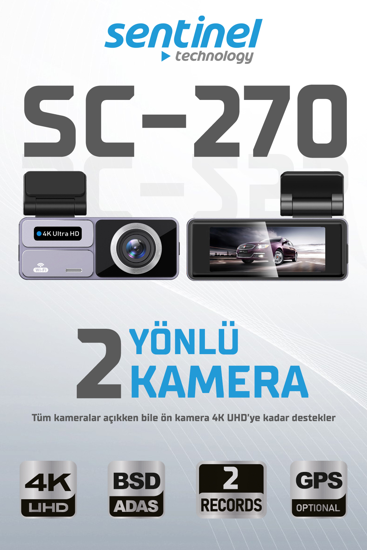 Senti̇nel Kayıt Ci̇hazı 4k 3.2" Dokunmati̇k Ekran 2 Kameralı - Araç İçi Kamera - Görsel 5