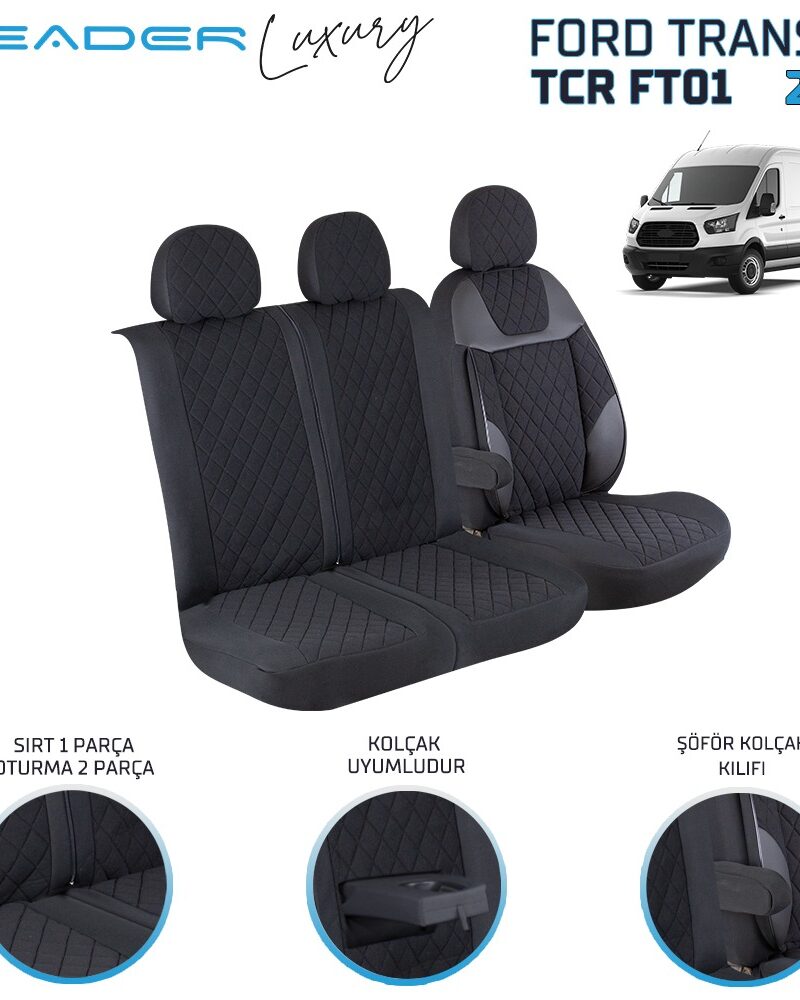 binek - Leader FORD TRANSİT 2013 SONRASI 2+1 TİCARİ NAKIŞLI ALKANTRA OTO KILIFI