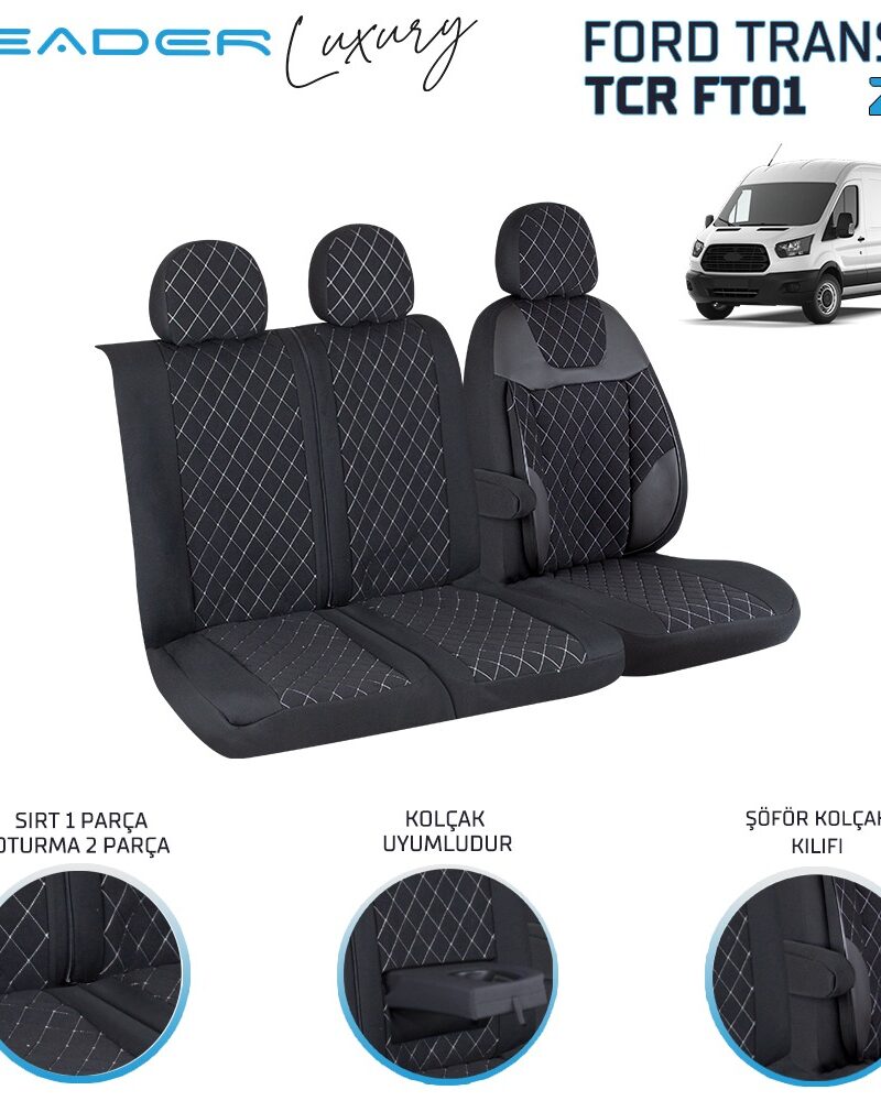 binek - Leader FORD TRANSİT 2013 SONRASI 2+1 TİCARİ NAKIŞLI ALKANTRA OTO KILIFI