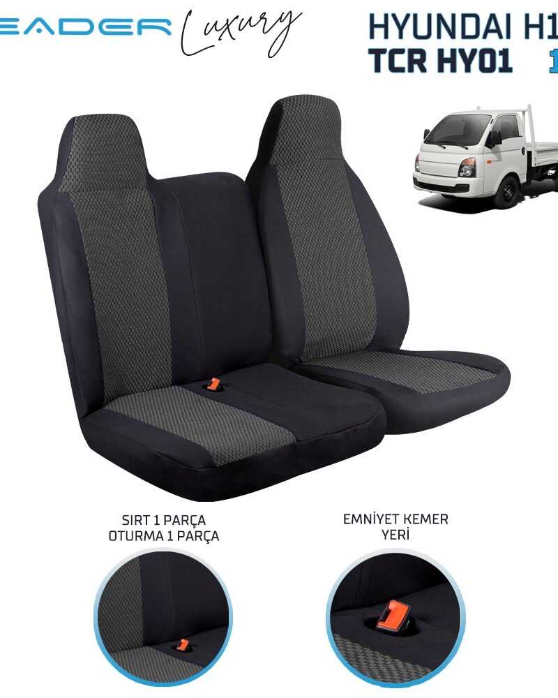 binek - HYUNDAI H100 KAMYONET SABİT BAŞLIK UYUMLU 2+1 TİCARİ OTO KILIFI SİYAH LEADER