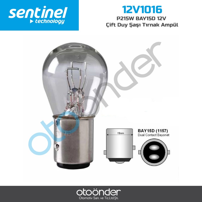 araç ampulü - Sentinel P21/5W Bay15D 12V Çift Duy Şaşı Tırnak Ampul