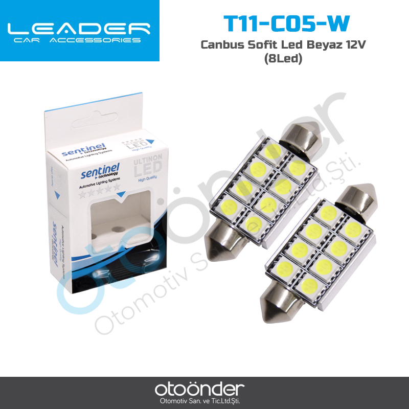 direksiyon kılıfı - Sentinel 12V 39Mm 8Smd Sofit Led Beyaz - 2 Adet