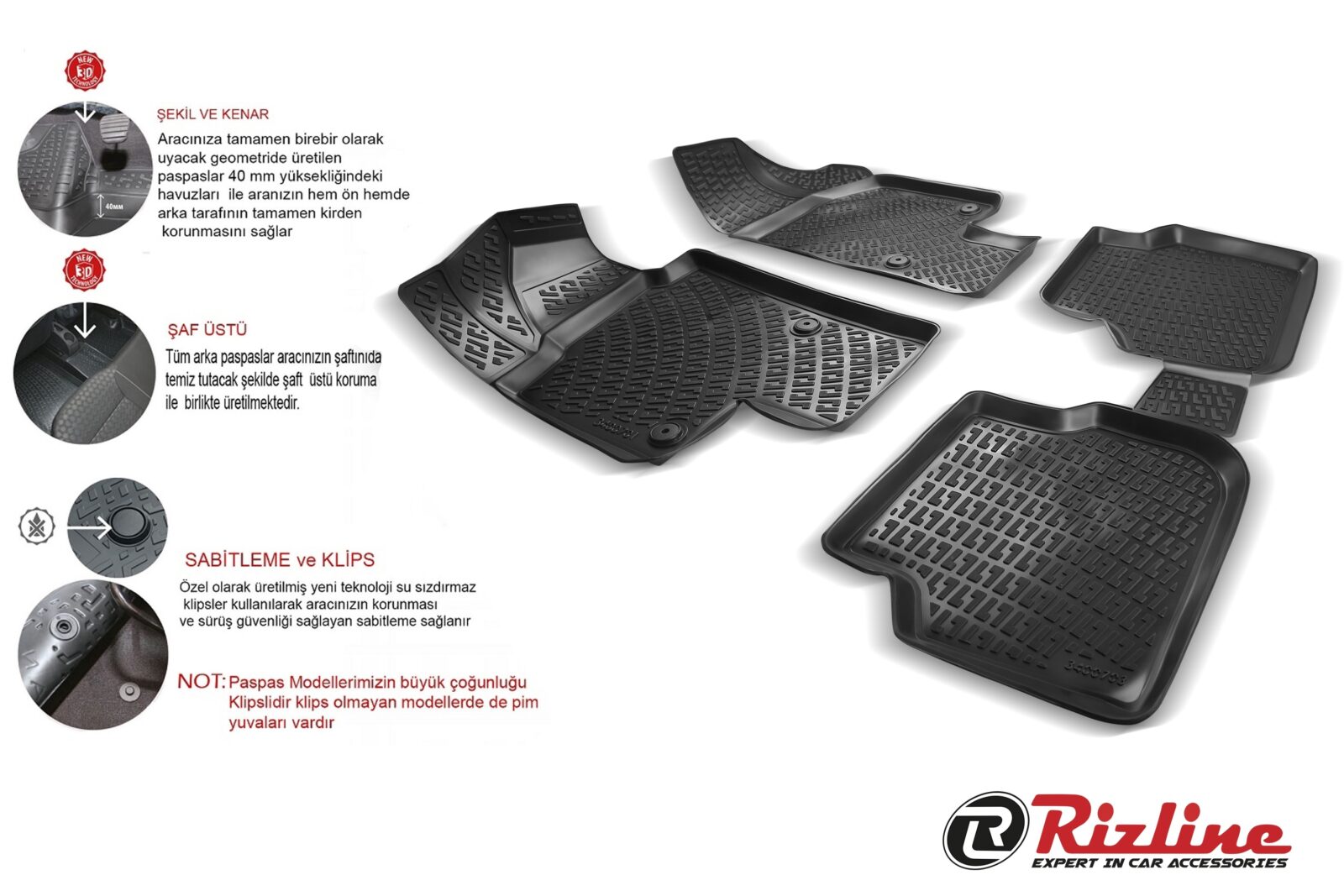 oto paspas - Rizline Ford Connect 13-22 / 3D Tam Uyumlu Havuzlu Paspas