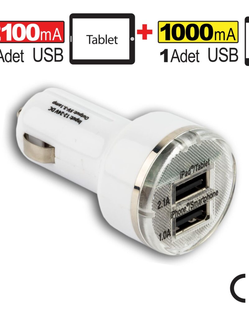 cakmaklik-sarj-aleti - Automix İkili Telefon Ve Tablet Şarjı Çakmaklık 2.1A