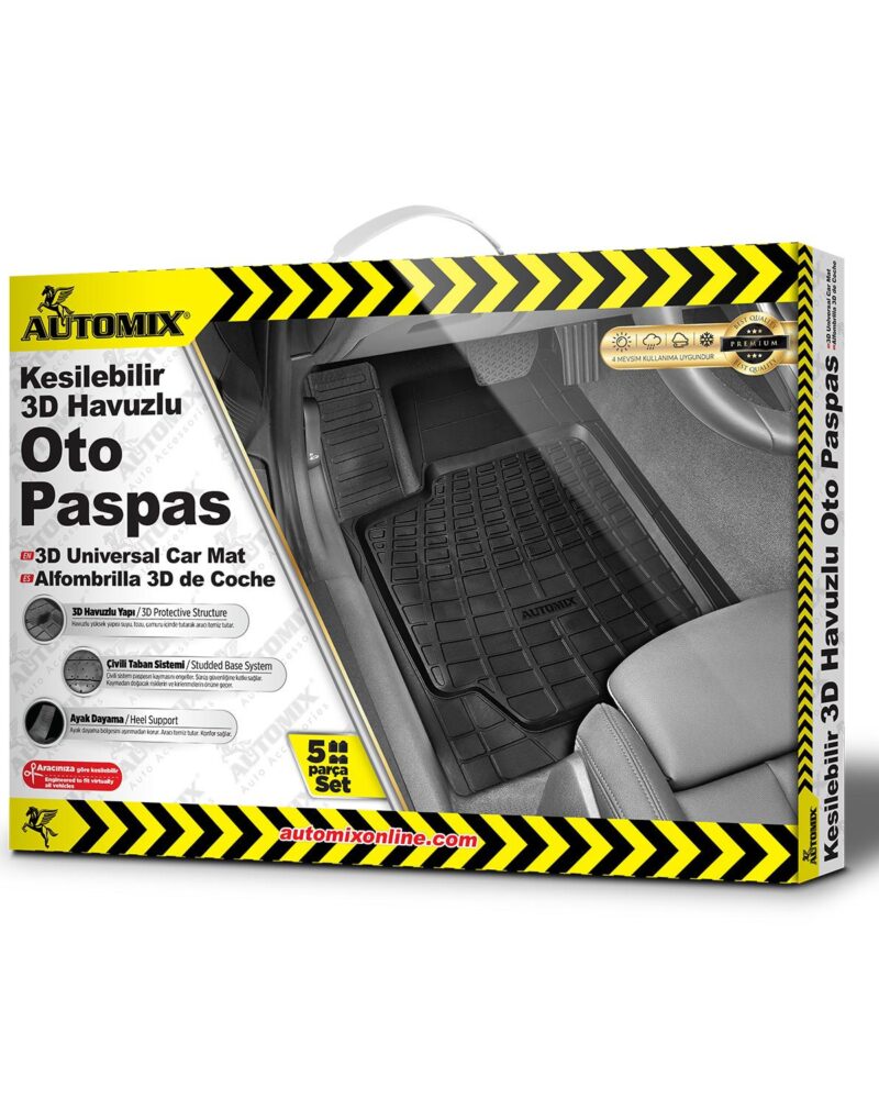 oto paspas - Automix Kesilebilir Siyah 3D Havuzlu Paspas