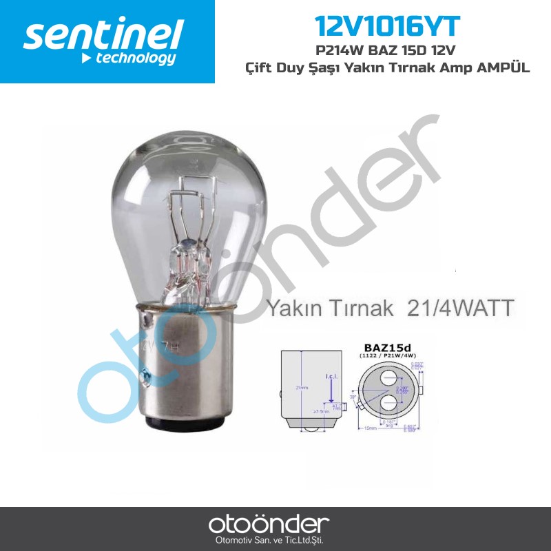 araç ampulü - Sentinel P21/4W Baz 15D 12V Çift Duy Şaşı Yakın Tırnak Ampul