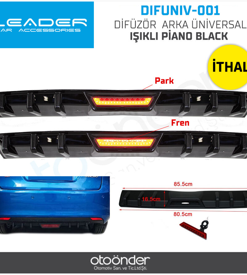 Difuzor - Difüzör Arka Üniversal Işıklı Piano Black İthal | OTOPIST