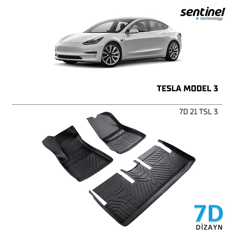 oto paspas - Sentinel TESLA MODEL 3 / 7D Tam Uyumlu Havuzlu Paspas