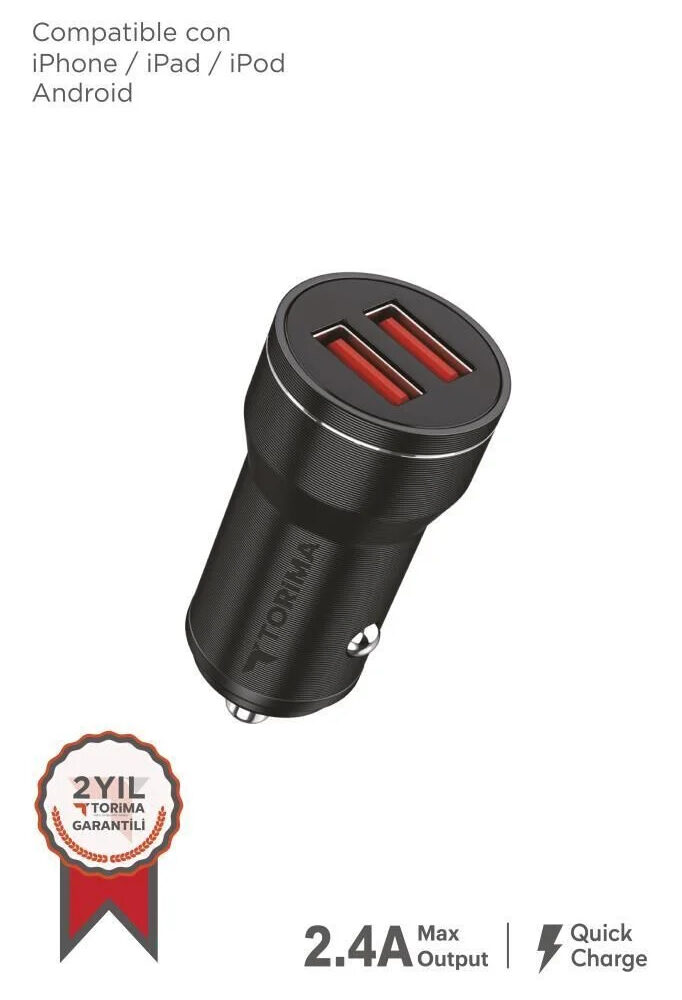 cakmaklik-sarj-aleti - Torima C01 2.4A Iphone Çift Usb Giriş Araç Şarjı