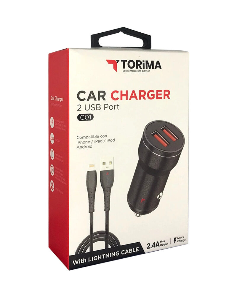cakmaklik-sarj-aleti - Torima C01 2.4A Iphone Çift Usb Giriş Araç Şarjı