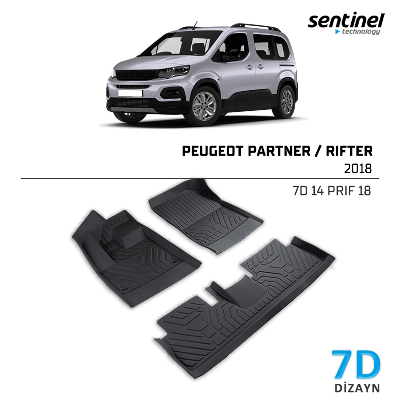 oto paspas - Sentinel PEUGEOT PARTNER RIFTER 2018+ / 7D Tam Uyumlu Havuzlu Paspas