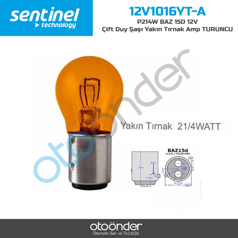 araç ampulü - Sentinel P21/4W BAZ 15D 12V Çift Duy Şaşı Yakın Tırnak AmpTURUNCU