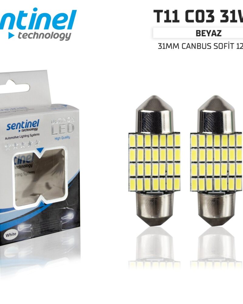 sofit-led - Sentinel CANBUS SOFİT 31mm BEYAZ 28 SMD 12-24V UYUMLU LED Güçlü Işık - 2 Adet